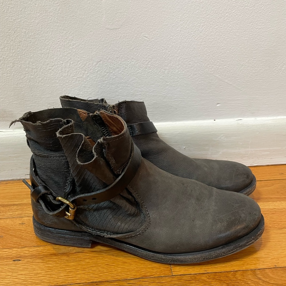 A.S. 98 Imperial Ankle Booties Distressed Leather 8/38 Black & Gray